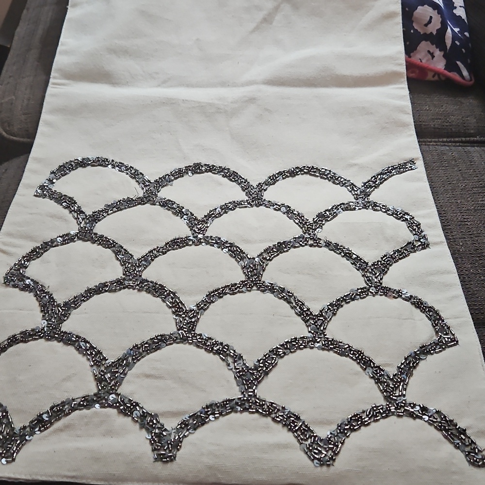 Tahari Home Cream Cotton Beaded Table Runner